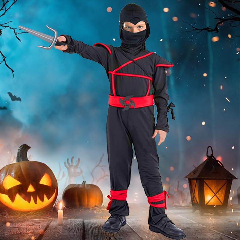 SATKULL Kids Ninja Costumes with Halloween Ninja Accessories for Boys Dress up Best boys Gifts (kids-L-8/9T Black) - Image 2
